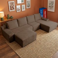 Sofá Evo 3,40m Molas Ensacadas com Apoio Chaise Lounge Direita Velourê Marrom Cama inBox