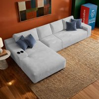 Sofá Modular Evo de 4 Lugares com Chaise Esq Three 3,40m Boost Tech Velourê Cinza Claro Cama inBox