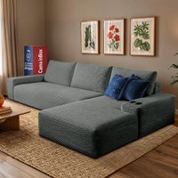 Sofá Evo 2,70m Molas Ensacadas com Chaise Lounge Direita Velourê Cinza Escuro Cama inBox