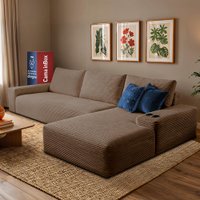 Sofá Evo 2,70m Molas Ensacadas com Chaise Lounge Direita Velourê Marrom Cama inBox