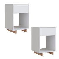Kit 02 Mesa De Cabeceira 1 Gaveta 36 cm B88 Branco Montana NOVAM