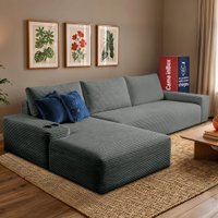 Sofá Modular Evo de 3 Lugares com Chaise Esq Two 2,70m Boost Tech em Velourê Cinza Escuro Cama inBox
