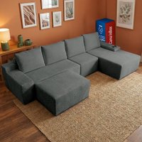 Sofá Modular Evo 4 Lugares com apoio Chaise Dir Four 3,40m Boost Tech Velourê Cinza Escuro Cama inBox