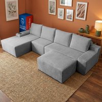 Sofá Modular Evo 4 Lugares com apoio Chaise Esq Four 3,40m Boost Tech Velourê Cinza Claro Cama inBox