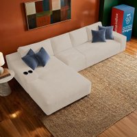 Sofá Evo 3,40m Molas Ensacadas com Chaise Lounge Esquerda Velourê Bege Cama inBox