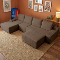 Sofá Modular Evo de 4 Lugares com apoio Chaise Esq Four 3,40m Boost Tech Velourê Marrom Cama inBox