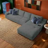 Sofá Modular Evo de 4 Lugares com Chaise Dir Three 3,40m Boost Tech Velourê Cinza Escuro Cama inBox