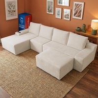 Sofá Modular Evo de 4 Lugares com apoio Chaise Esq Four 3,40m Boost Tech em Velourê Bege Cama inBox