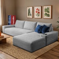 Sofá Modular Evo de 3 Lugares com Chaise Dir Two 2,70m Boost Tech em Velourê Cinza Claro Cama inBox