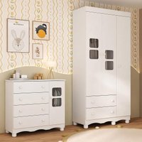 Quarto de Bebê Completo com Guarda-Roupas 3 Portas e Cômoda Luna Multimóveis MP4795