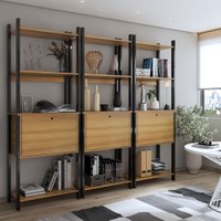 Estante para Livros Industrial 3 Portas 9 Prateleiras Mel/Preto - Panorama Móveis