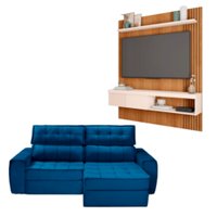Kit Sof&aacute; Matielo Am&eacute;rica 3 Lugares Retr&aacute;til Reclin&aacute;vel com Painel TV 55 Esmeralda Caemmun