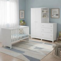 Ber&ccedil;o Com Colch&atilde;o Ecoflex e Guarda Roupa com C&ocirc;moda Doce Sonhos Qmovi
