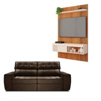 Kit Sof&aacute; Matielo Am&eacute;rica 3 Lugares Retr&aacute;til Reclin&aacute;vel com Painel TV 45 Jade Caemmun