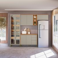 Cozinha Modulada Allure Linea Brasil 4 Pe&ccedil;as MDF com Cristaleira LED A01M3