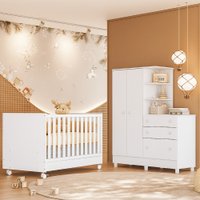 Ber&ccedil;o e Guarda Roupa com C&ocirc;moda Doce Sonhos Qmovi