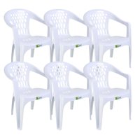 Kit 6 Cadeiras de Pl&aacute;stico com Bra&ccedil;o Duo Bella Duoplastic Empilh&aacute;veis