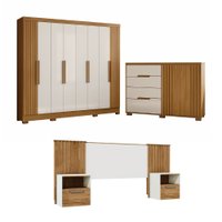 Quarto Casal Guarda-Roupa 8 portas com C&ocirc;moda 4 gavetas Moval e Cabeceira Caemmun