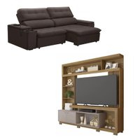 Kit Sof&aacute; Ferguile Genebra 3 Lugares Retr&aacute;til com USB com Home TV 70 Formosa Caemmun