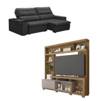 Kit Sof&aacute; Ferguile Genebra 3 Lugares Retr&aacute;til com USB com Home TV 70 Formosa Caemmun