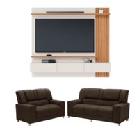 Kit Sofás Sandero 2 e 3 Lugares com Home Suspenso Juriti Colibri para TV - Marrom/Freijo/Off White Matte