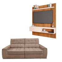 Kit Sofá Matielo América Com 3 Lugares Retrátil Reclinável com Painel TV 55 Esmeralda Caemmun