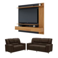 Kit Sofás Sandero 2 e 3 Lugares com Home Suspenso Juriti Colibri para TV - Marrom/Preto Fosco/Noce Milano