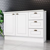 Balcão de Cozinha com Tampo Henn Americana 120cm 2 Portas Clássico - Branco/Calcare