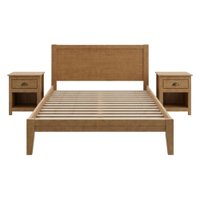 Cama Queen 2 Mesas de Cabeceira 1 Gaveta Madeira Macica Taeda Freijo Festra
