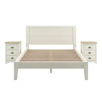 Cama Casal 2 Mesas de Cabeceira Madeira 3 Gavetas Taeda Branco Freijo Festra