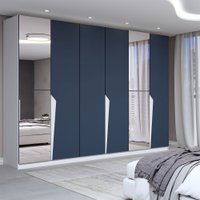 Guarda-Roupa Casal Luxe 2,42 Metros 6 Portas 4 Gavetas com Espelho Branco/Azul - Panorama Móveis