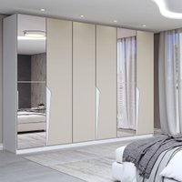 Guarda-Roupa Casal Luxe 2,42 Metros 6 Portas 4 Gavetas com Espelho Branco/Creme - Panorama Móveis