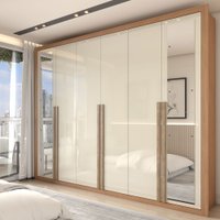 Guarda-Roupa Casal Severo Gold 6 Portas 6 Gavetas com Espelho Cinamomo/Off White - Panorama Móveis