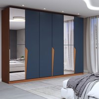 Guarda-Roupa Casal Luxe 2,42 Metros 6 Portas 4 Gavetas com Espelho Freijó/Azul - Panorama Móveis
