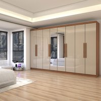 Guarda-Roupa Casal Cinamomo/Off White Odisseia 8 Portas 4 Gavetas com Espelho - Panorama Móveis