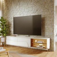 Rack para TV Até 75 Polegadas Amalfi 2 Portas 1 Prateleira com Led Off White Matte/Freijó - Colibri
