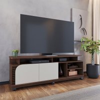 Rack para TV Até 75 Polegadas Jurerê 2 Portas Ripado Nogueira Real/Off White Matte - Colibri