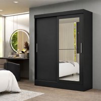 Guarda-Roupa Solteiro Porto Rico 2 Portas 2 Gavetas com Espelho Flex Preto - Pnr Móveis