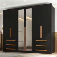 Guarda-Roupa Casal Nobre Plus 6 Portas 6 Gavetas com Espelho Preto - Pnr Móveis