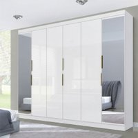 Guarda-Roupa Casal Diamante 6 Portas 4 Gavetas com Espelho Branco - Pnr Móveis