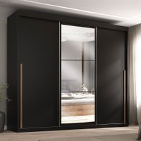 Guarda-Roupa Casal Tower 3 Portas 6 Gavetas com Espelho Preto - Pnr Móveis