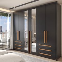 Guarda-Roupa Casal Severo Plus 6 Portas 6 Gavetas com Espelho Preto - Panorama Móveis