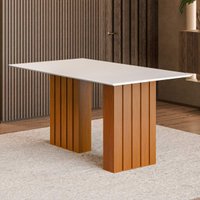 Mesa de Jantar com Vidro 6 Lugares Multimóveis CR50232 Cinamomo/Off White