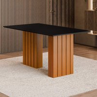 Mesa de Jantar com Vidro 6 Lugares Multimóveis CR50233 Cinamomo/Preto