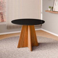 Mesa de Jantar Redonda com Vidro 4 Lugares Multimóveis CR50245 Cinamomo/Preto