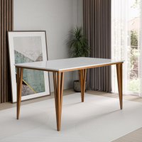 Mesa de Jantar com Vidro 6 Lugares Multimóveis CR50251 Imbuia/Off White