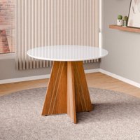 Mesa de Jantar Redonda com Vidro 4 Lugares Multimóveis CR50245 Cinamomo/Off White
