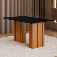 Mesa de Jantar com Vidro 6 Lugares Multimóveis CR50232 Cinamomo/Preto