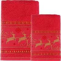 Jogo Toalha de Banho e Rosto Feliz Natal 90% Algodão 400g/m² Vermelho