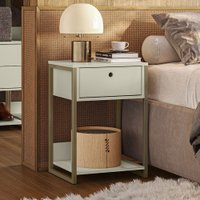 Mesa de Cabeceira Industrial em 15mm Rubino 1 Gaveta Off White - Pnr Móveis